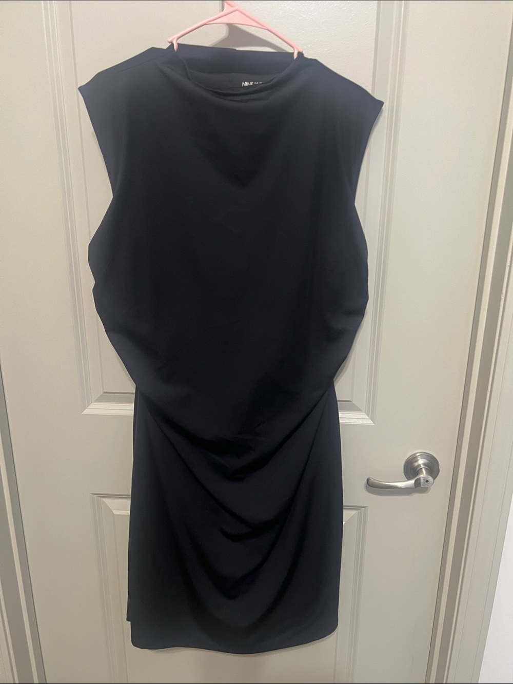 Nine West Black Sleeveless Drape Dress with Gathered Waist